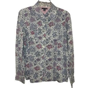 Tommy Hilfiger Floral Button Down Shirt Red Blue Cotton L